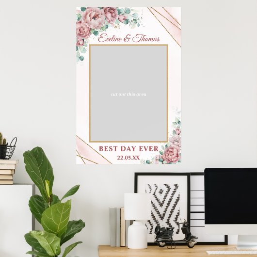 Boho stoffig roze bloem gouden bruiloftsfoto prop poster (Thuiskantoor)