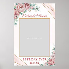 Boho stoffig roze bloem gouden huwelijksfotoprop poster