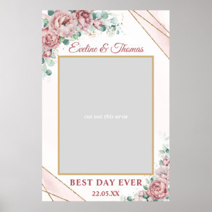 Boho stoffig roze bloem gouden huwelijksfotoprop poster