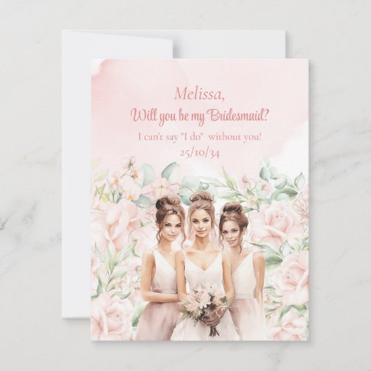 Boho stoffig roze Bloemen Eucalyptus goud Bruidsme Kaart (Voorkant)