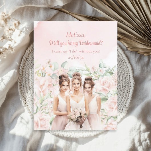 Boho stoffig roze Bloemen Eucalyptus goud Bruidsme Kaart