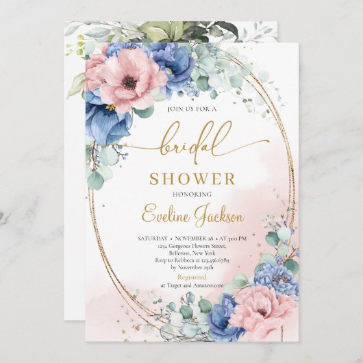 Boho stoffig roze stoffig blauw rustiek vrijgezell kaart (Voorkant / Achterkant)