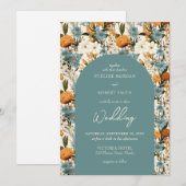 Boho stoffige blauw en oranje wilde bloemenboog kaart (Voorkant / Achterkant)