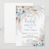Boho Stoffige blauwe bloemen en pampa's Bruidsbrun Kaart (Voorkant / Achterkant)