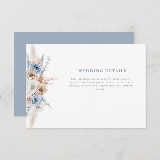 Boho stoffige blauwe bloemenbruiloft details kaart (Voorkant / Achterkant)