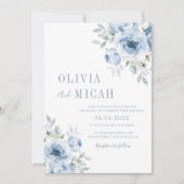 boho stoffige blauwe bloemenbruiloft uitnodiging (Voorkant)