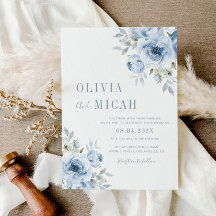 boho stoffige blauwe bloemenbruiloft uitnodiging