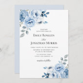 boho stoffige blauwe bloemenbruiloft uitnodiging (Voorkant / Achterkant)