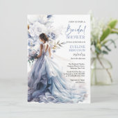 Boho stoffige blauwe bloemeneucalyptus bruidsjurk kaart (Staand voorkant)