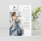 Boho stoffige blauwe bloemeneucalyptus trouwjurk kaart (Staand voorkant)