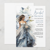 Boho stoffige blauwe bloemeneucalyptus trouwjurk kaart (Voorkant / Achterkant)