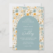 Boho stoffige blauwe en gele wilde bloemen boog kaart (Voorkant)