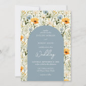 Boho stoffige blauwe en gele wilde bloemen boog kaart (Voorkant)