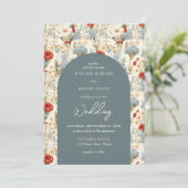 Boho stoffige blauwe en terracotta wilde bloemen b kaart (Staand voorkant)