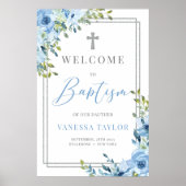 Boho stoffige blauwe en zilveren glitter Dopen Wel Poster (Voorkant)