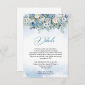 Boho stoffige blauwe hortensia en witte rozen deta informatiekaartje (Voorkant / Achterkant)