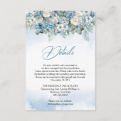 Boho stoffige blauwe hortensia en witte rozen deta informatiekaartje (Voorkant)