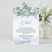 Boho stoffige blauwe hortensia en witte rozen deta informatiekaartje (Staand voorkant)