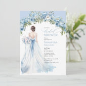 Boho stoffige blauwe pioenen bruidsjurk groen kaart (Staand voorkant)