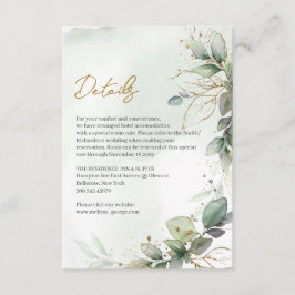 Boho stoffige groene bladeren gouden lijsten detai informatiekaartje