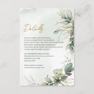 Boho stoffige groene bladeren gouden lijsten detai informatiekaartje