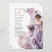 Boho stoffige paarse bloemengroen trouwjurk kaart (Voorkant / Achterkant)