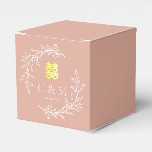 Boho stoffige roze bladkrans moderne Chinese bruil Bedankdoosjes (Voorkant Zijde)