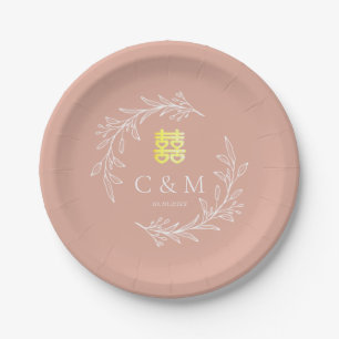 Boho stoffige roze bladkrans moderne Chinese bruil Papieren Bordje