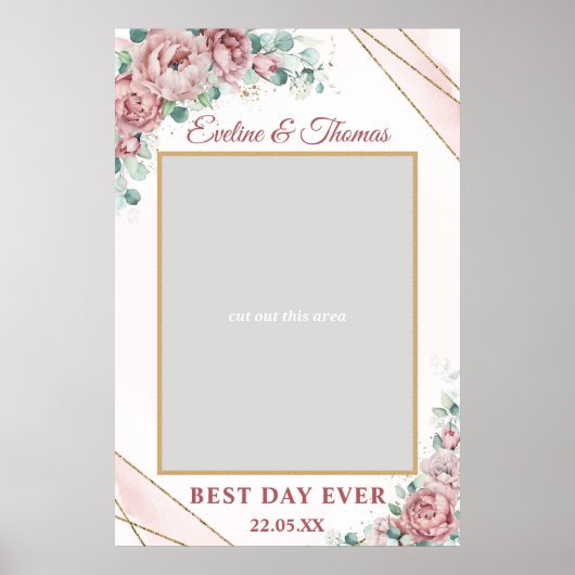 Boho stoffige roze bloem gouden bruiloft foto prop poster (Voorkant)