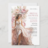 Boho stoffige roze pioenen pampas gras eucalyptus kaart (Voorkant)