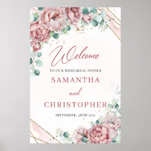 Boho stoffige roze rozen eucalyptus Proefbruiloft  Poster