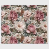 Boho Stofrose Bloem Beige Bloemmotief Cadeaupapier (Vlak)