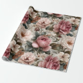 Boho Stofrose Bloem Beige Bloemmotief Cadeaupapier (Uitgerold)