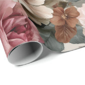 Boho Stofrose Bloem Beige Bloemmotief Cadeaupapier (Rol Hoek)