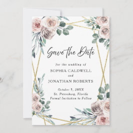 Boho Stofrozen Roze Rozen Bloemige Groene Bruiloft Save The Date