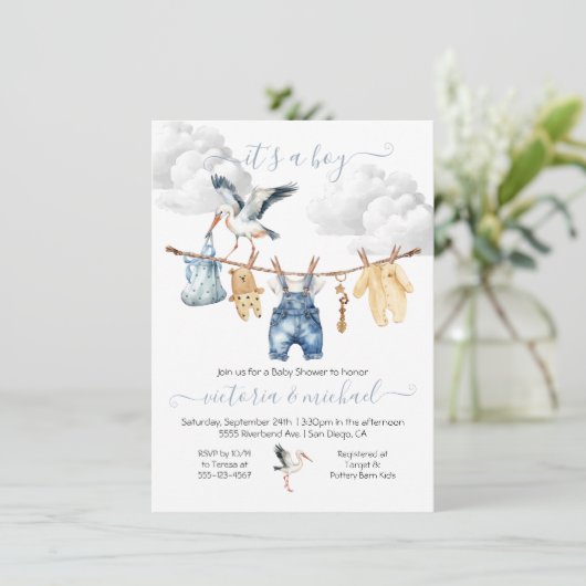 Boho Stork Baby shower Clothesline Kaart (Staand voorkant)