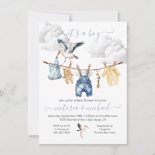 Boho Stork Baby shower Clothesline Kaart (Voorkant)