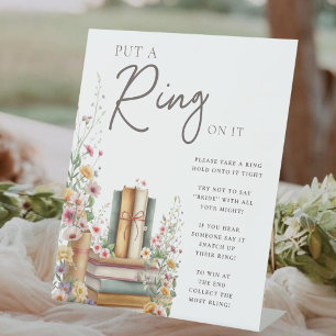 Boho Storybook Bloemen "Zet er een ring op" Bruid Reclamebord Met Voetstuk