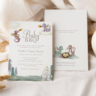 Boho Storybook Dragon Baby BBQ Baby shower Kaart