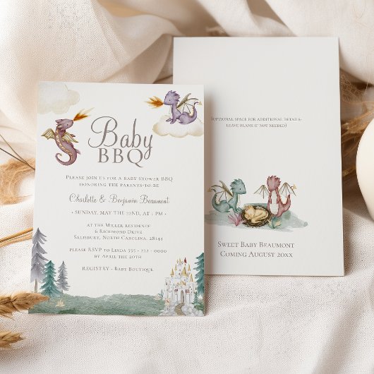 Boho Storybook Dragon Baby BBQ Baby shower Kaart