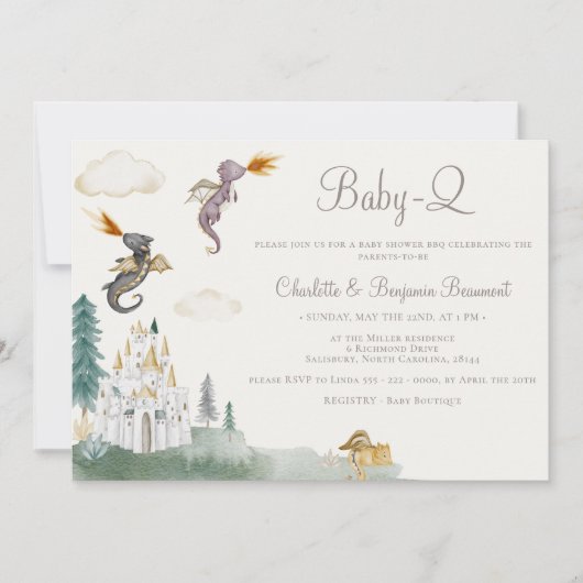 Boho Storybook Dragon Baby-Q BBQ Baby shower Kaart (Voorkant)