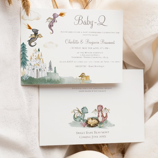 Boho Storybook Dragon Baby-Q BBQ Baby shower Kaart