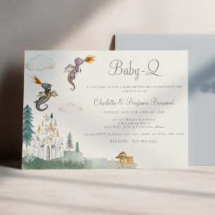 Boho Storybook Dragon Baby-Q BBQ Baby shower Kaart