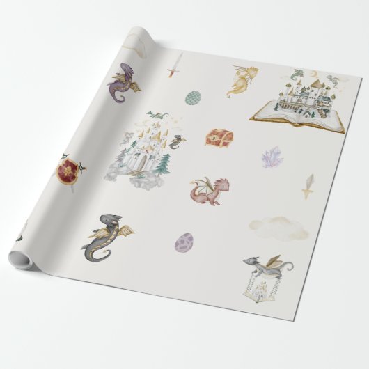 Boho Storybook Dragon Baby Shower Cadeaupapier (Uitgerold)