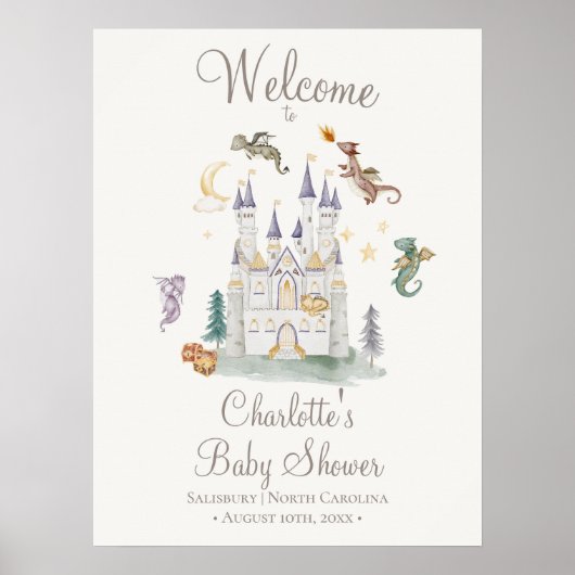 Boho Storybook Dragon Baby shower Welkom Poster (Voorkant)