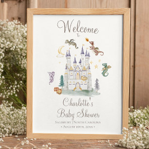 Boho Storybook Dragon Baby shower Welkom Poster