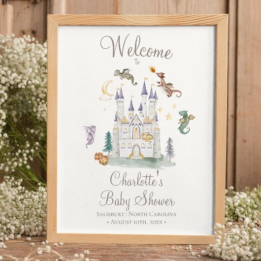 Boho Storybook Dragon Baby shower Welkom Poster