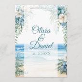 Boho Strand Blauw Bloemen Boog Huwelijksprogramma Programmakaart (Voorkant)