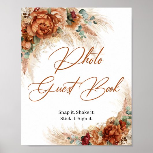 Boho strand koper floral greenery Photo Guest Book Poster (Voorkant)