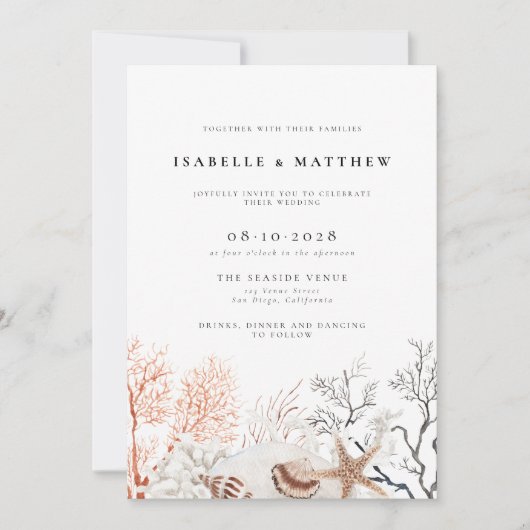 Boho strand koraal rif bruiloft kaart (Voorkant)
